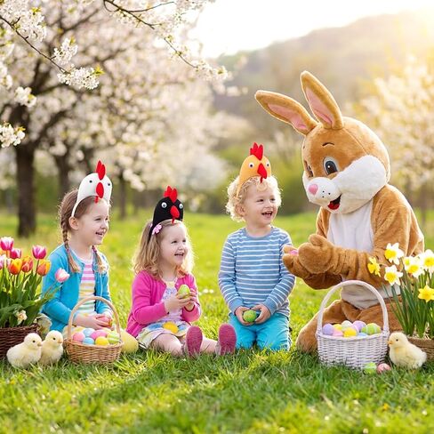 DECHOUS 4Pcs Chicken Headbands Easter Costume Plush Rooster Headbands 3D Chicken Hat Cosplay Headpiece for Party, Easter Outfit, Fit Women Adult Kids Costume in Kuwait
