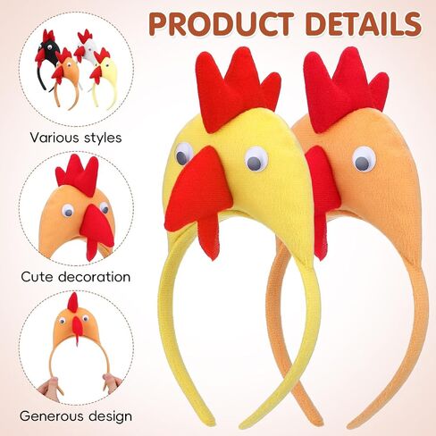DECHOUS 4Pcs Chicken Headbands Easter Costume Plush Rooster Headbands 3D Chicken Hat Cosplay Headpiece for Party, Easter Outfit, Fit Women Adult Kids Costume in Kuwait