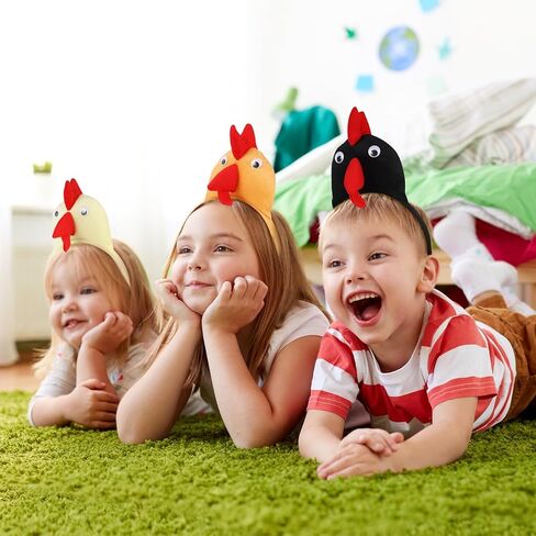 DECHOUS 4Pcs Chicken Headbands Easter Costume Plush Rooster Headbands 3D Chicken Hat Cosplay Headpiece for Party, Easter Outfit, Fit Women Adult Kids Costume in Kuwait