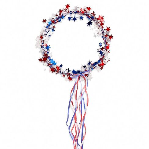 4th of July Clip Headband - Pentagram Flower Crown for Women, Red White Blue Star, Festival Accessory for Independence Day (color mixing) in Saudi Arabia