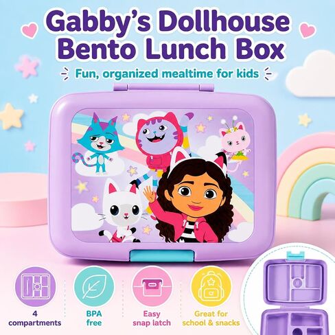 AI ACCESSORY INNOVATIONS Gabby’s Dollhouse 4 Compartment Bento Lunch Box for Kids, Featuring Pandy Paws, Kitty Fairy, DJ Catnip, and CatRat, BPA Free in Kuwait