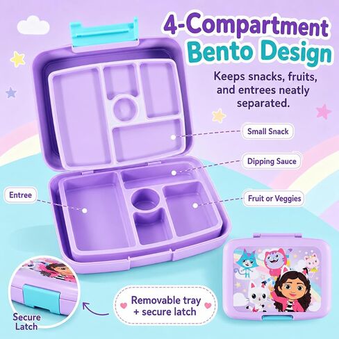 AI ACCESSORY INNOVATIONS Gabby’s Dollhouse 4 Compartment Bento Lunch Box for Kids, Featuring Pandy Paws, Kitty Fairy, DJ Catnip, and CatRat, BPA Free in Kuwait