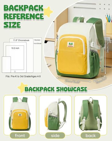 coowoz Kids Backpack for Boys Girls,School Bag for Grades K-3, Lightweight Water Resistant Elementary Bookbag fits Standard Folders, Padded Preschool Travel Rucksack,Green Yellow in Saudi Arabia