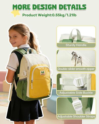 coowoz Kids Backpack for Boys Girls,School Bag for Grades K-3, Lightweight Water Resistant Elementary Bookbag fits Standard Folders, Padded Preschool Travel Rucksack,Green Yellow in Saudi Arabia