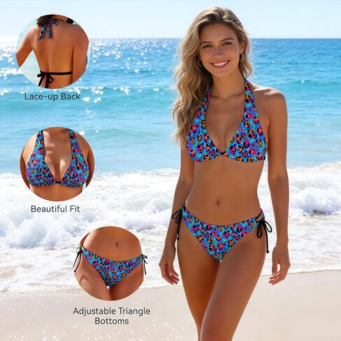 Womens Dopamines Printed Bikini Set, Trendy Two Piece Swimsuit, Sexy Summer Beach Bathing Suit for Vacation Pool Party in Saudi Arabia