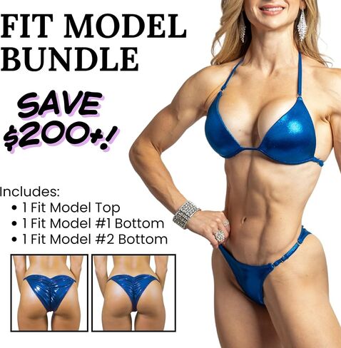 طقم بيكيني من Angel Competition NPC Fit Model مع 2 قاع - بدلات مسابقة بيكيني زرقاء ثلاثية الأبعاد مع تغطية غلوت بنسبة 50% in Kuwait