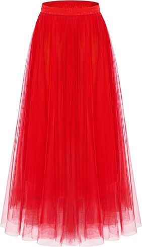 Kingfancy Women's Summer Skirts 2 Layered Tulle Tiered Long Skirts Elastic Waist A-Line Midi Skirts in Saudi Arabia
