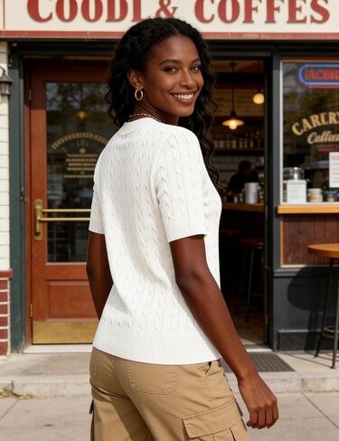 Kistore Womens Short Sleeve Sweaters V Neck Cable Knit Pullover Tops Summer Lightweight Sweater Shirts Blouses 2026 in Saudi Arabia
