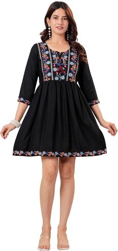 Women's Cotton Embroidered Indian Short Kurti | A-LineTunic Top | Boho Ethnic Casual Party & Festive Wear in Saudi Arabia