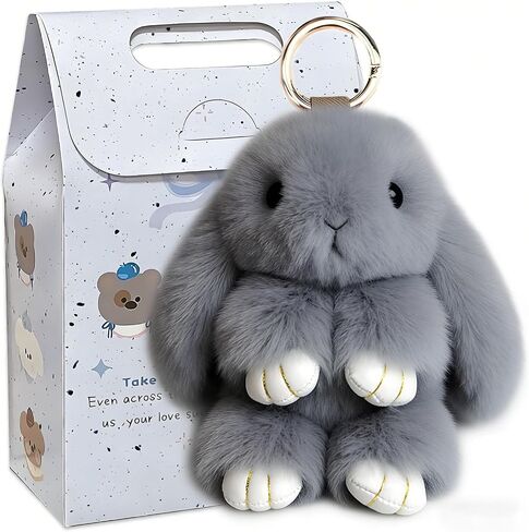 Keychain Clip,Keyring Cute Rabbit for Men Women,Key Chain Ring Holder Organizer for Home Car Keys Leather Handbags(Grey) in Kuwait