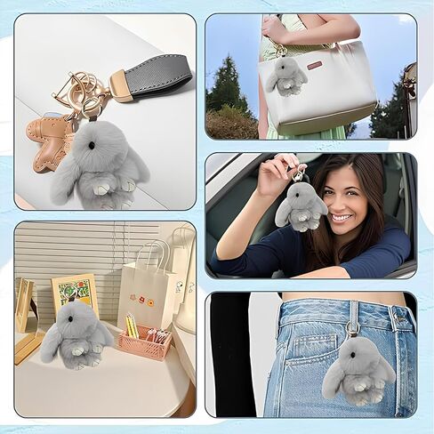 Keychain Clip,Keyring Cute Rabbit for Men Women,Key Chain Ring Holder Organizer for Home Car Keys Leather Handbags(Grey) in Kuwait