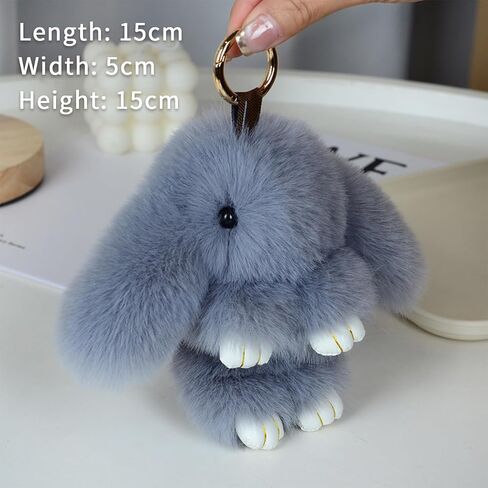 Keychain Clip,Keyring Cute Rabbit for Men Women,Key Chain Ring Holder Organizer for Home Car Keys Leather Handbags(Grey) in Kuwait