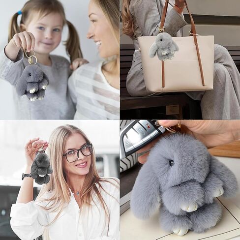Keychain Clip,Keyring Cute Rabbit for Men Women,Key Chain Ring Holder Organizer for Home Car Keys Leather Handbags(Grey) in Kuwait