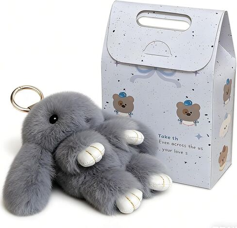 Keychain Clip,Keyring Cute Rabbit for Men Women,Key Chain Ring Holder Organizer for Home Car Keys Leather Handbags(Grey) in Kuwait