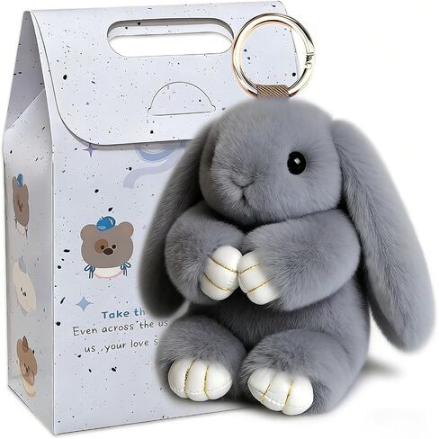 Keychain Clip,Keyring Cute Rabbit for Men Women,Key Chain Ring Holder Organizer for Home Car Keys Leather Handbags(Grey) in Kuwait