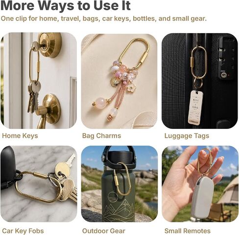 Solid Brass Keychain Set, Gold Screw Lock Carabiner Clips with Key Rings, Lanyard Straps & Mini Wrench, Secure Key Ring Organizer for Keys, Bag Charms, Purse Accessories, EDC Gear in Kuwait