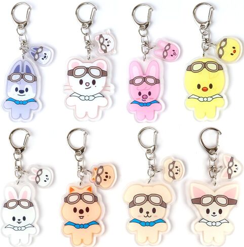 8 PCS SK-Z Cartoon Keychains Acrylic Animal Key Rings Stray Keychain Double Sided Pattern Backpack Pendant Cute Gifts in Kuwait