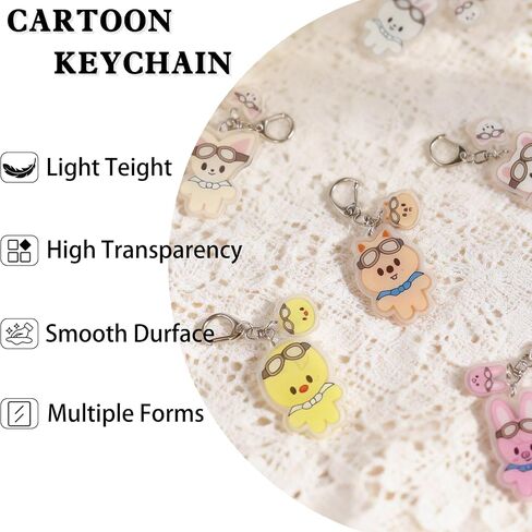 8 PCS SK-Z Cartoon Keychains Acrylic Animal Key Rings Stray Keychain Double Sided Pattern Backpack Pendant Cute Gifts in Kuwait