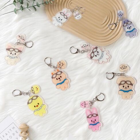 8 PCS SK-Z Cartoon Keychains Acrylic Animal Key Rings Stray Keychain Double Sided Pattern Backpack Pendant Cute Gifts in Kuwait