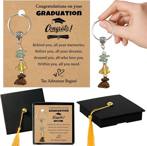 2026 Graduation Gift for Her, Natural Crystals Lucky Keychain Gifts with Unique Grad Cap Box and Gift Card for Class of 2026, Adventure Begins Gifts, Gifts for Graduates in Saudi Arabia