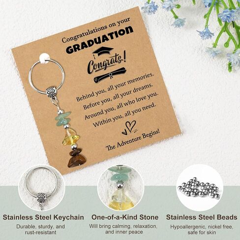 2026 Graduation Gift for Her, Natural Crystals Lucky Keychain Gifts with Unique Grad Cap Box and Gift Card for Class of 2026, Adventure Begins Gifts, Gifts for Graduates in Saudi Arabia
