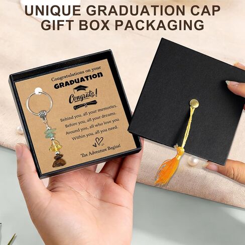 2026 Graduation Gift for Her, Natural Crystals Lucky Keychain Gifts with Unique Grad Cap Box and Gift Card for Class of 2026, Adventure Begins Gifts, Gifts for Graduates in Saudi Arabia