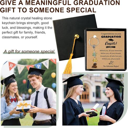 2026 Graduation Gift for Her, Natural Crystals Lucky Keychain Gifts with Unique Grad Cap Box and Gift Card for Class of 2026, Adventure Begins Gifts, Gifts for Graduates in Saudi Arabia