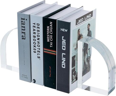 Modern Luxury Acrylic Bookends for Shelves, 6x4x2 Ultra-Thick Arch Design, Crystal Clear Decorative Bookends, 3.3Lb Super Heavy for Large Books Non-Slip, 1 Pair, Unique Gift for Book Lovers in Kuwait