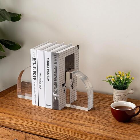 Modern Luxury Acrylic Bookends for Shelves, 6x4x2 Ultra-Thick Arch Design, Crystal Clear Decorative Bookends, 3.3Lb Super Heavy for Large Books Non-Slip, 1 Pair, Unique Gift for Book Lovers in Kuwait