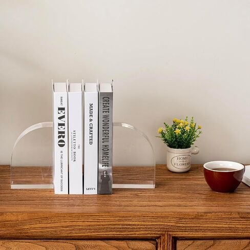 Modern Luxury Acrylic Bookends for Shelves, 6x4x2 Ultra-Thick Arch Design, Crystal Clear Decorative Bookends, 3.3Lb Super Heavy for Large Books Non-Slip, 1 Pair, Unique Gift for Book Lovers in Kuwait