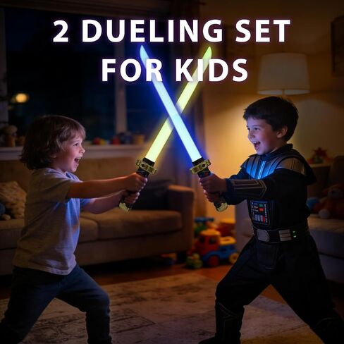 2-Pack Rechargeable Light Up Swords for Kids – 15 Colors, Light & Sound FX, Retractable LED Toy Light Sword Sabers with Sheath for Boys & Girls, Samurai Katana Theme Party in Saudi Arabia