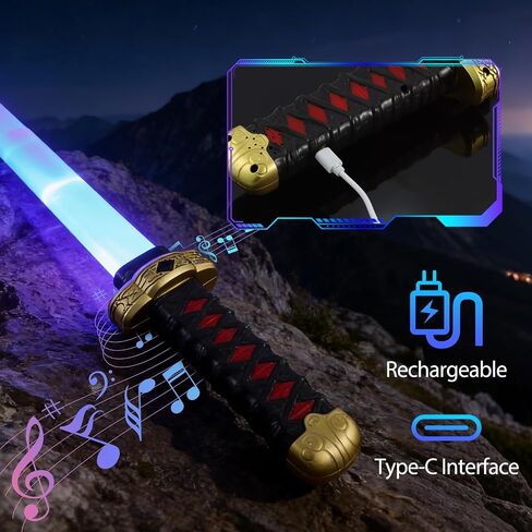 2-Pack Rechargeable Light Up Swords for Kids – 15 Colors, Light & Sound FX, Retractable LED Toy Light Sword Sabers with Sheath for Boys & Girls, Samurai Katana Theme Party in Saudi Arabia