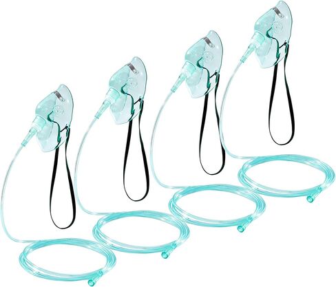 4-Pack Oxygen Mask Medium Size for Adults, Elongated Face Mask with 6.6ft Oxygen Tubing & Adjustable Head Strap, DEHP-Free & Latex-Free (No Cup) in Saudi Arabia