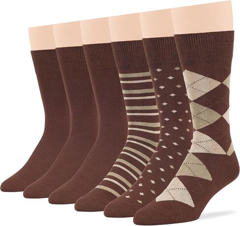 7Bigstars Mens Cotton Dress Crew Socks, 4-6 Pairs Patterned Assortment - Argyle, Striped, Soft Breathable Everyday Fit in Saudi Arabia