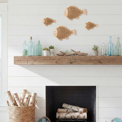 Novabright 4 Pcs Rustic Wooden Fish Wall Decor - Handmade Nautical Coastal Theme Art, Perfect for Farmhouse & Summer Vibes for Wall, Bedroom, Bathroom, Living Room & Balcony Decor in Kuwait