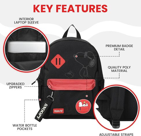 Bioworld Peanuts Snoopy Line Art 16.5" Adult Black & Red Backpack in Kuwait