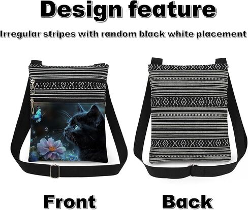 Black Cat Blue Butterfly Adjustable Strap Crossbody Bag Flowers with Black Kitty Print for Animal Lover Messenger Bag Daily Use Zipper Purse Christmas Birthday Gift for Cat Lover in Saudi Arabia