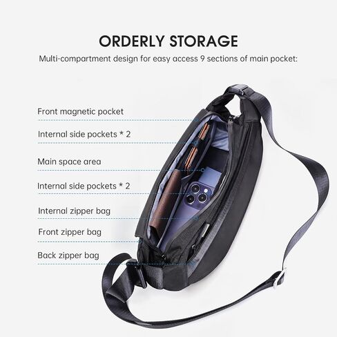 TANGCORLE Crossbody Bag, 5L Expandable Shoulder Bag, Water Resistant Multi Pocket Casual Messenger Bag for Daily Use in Saudi Arabia