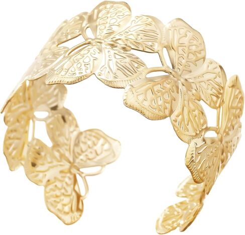 Chunky flower summer beach Cuff Bracelet for Women Adjustable Open Bangle Golden Plated, Heavy Statement Botanical Arm Jewelry Boho Nature Inspired Gift in Saudi Arabia