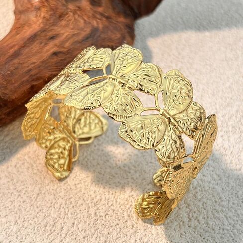 Chunky flower summer beach Cuff Bracelet for Women Adjustable Open Bangle Golden Plated, Heavy Statement Botanical Arm Jewelry Boho Nature Inspired Gift in Saudi Arabia