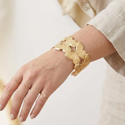 Chunky flower summer beach Cuff Bracelet for Women Adjustable Open Bangle Golden Plated, Heavy Statement Botanical Arm Jewelry Boho Nature Inspired Gift in Saudi Arabia