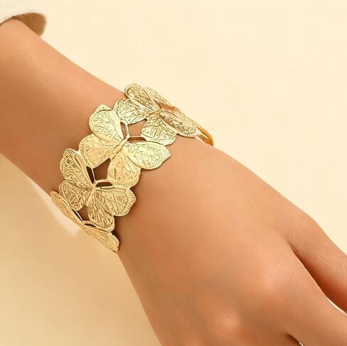 Chunky flower summer beach Cuff Bracelet for Women Adjustable Open Bangle Golden Plated, Heavy Statement Botanical Arm Jewelry Boho Nature Inspired Gift in Saudi Arabia