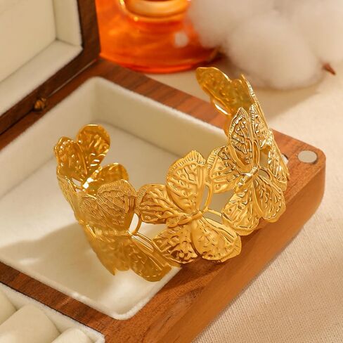 Chunky flower summer beach Cuff Bracelet for Women Adjustable Open Bangle Golden Plated, Heavy Statement Botanical Arm Jewelry Boho Nature Inspired Gift in Saudi Arabia