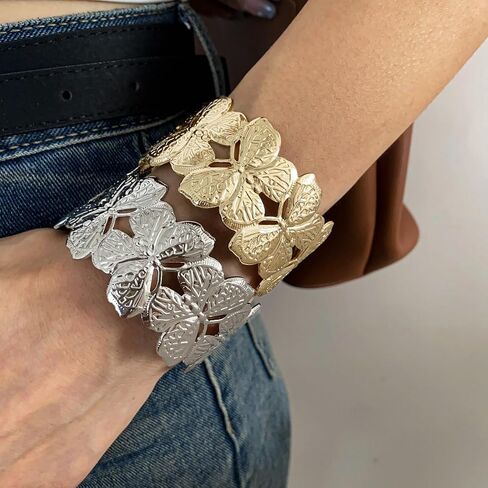 Chunky flower summer beach Cuff Bracelet for Women Adjustable Open Bangle Golden Plated, Heavy Statement Botanical Arm Jewelry Boho Nature Inspired Gift in Saudi Arabia