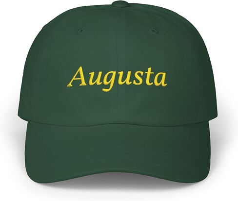 Augusta Georgia Embroidered Golf Dad Hat, Green Cap with Gold Lettering, Augusta Hat for 2026 Golf Tournament in Saudi Arabia