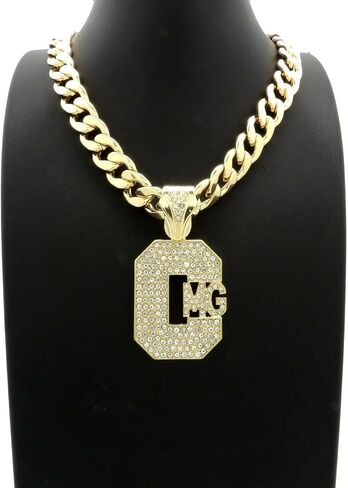 ICED GOLD PLATED CMG PENDANT & 10mm 18" 20" 24" 30" CUBAN CHAIN HIP HOP JEWELRY NECKLACE in Kuwait