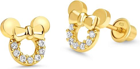 14k Gold Plated Brass Mouse Cubic Zirconia Screwback Baby Girls Earrings with Sterling Silver Post in Saudi Arabia