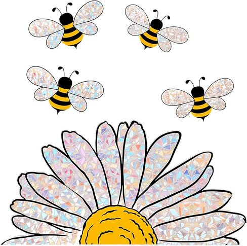 2 Pack Sunflower Window Clings, Bee Window Clings for Glass Windows, Suitable for Spring and Summer (Double-Sided) in Saudi Arabia