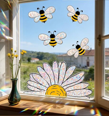 2 Pack Sunflower Window Clings, Bee Window Clings for Glass Windows, Suitable for Spring and Summer (Double-Sided) in Saudi Arabia