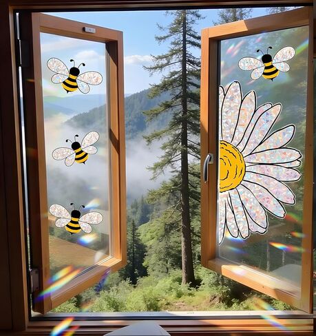2 Pack Sunflower Window Clings, Bee Window Clings for Glass Windows, Suitable for Spring and Summer (Double-Sided) in Saudi Arabia